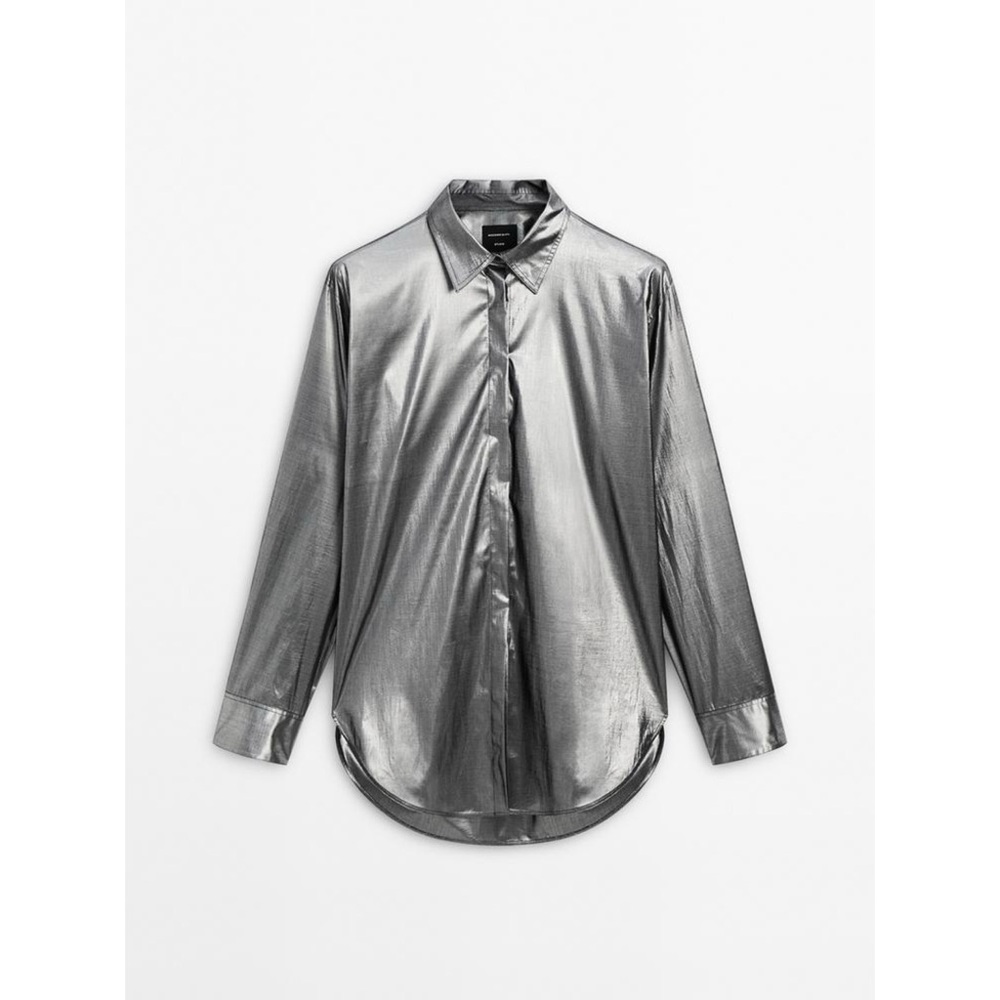 Massimo Dutti Studio - Lightweight Metallic Silver Shirt - Size M - Picture 4 of 8